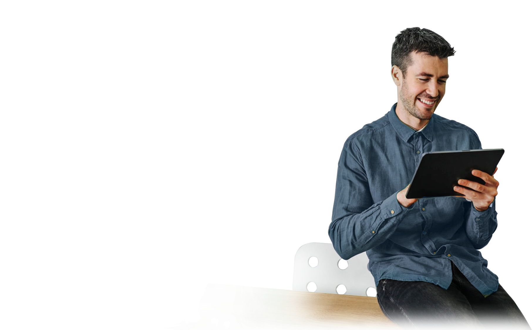 Man working on tablet